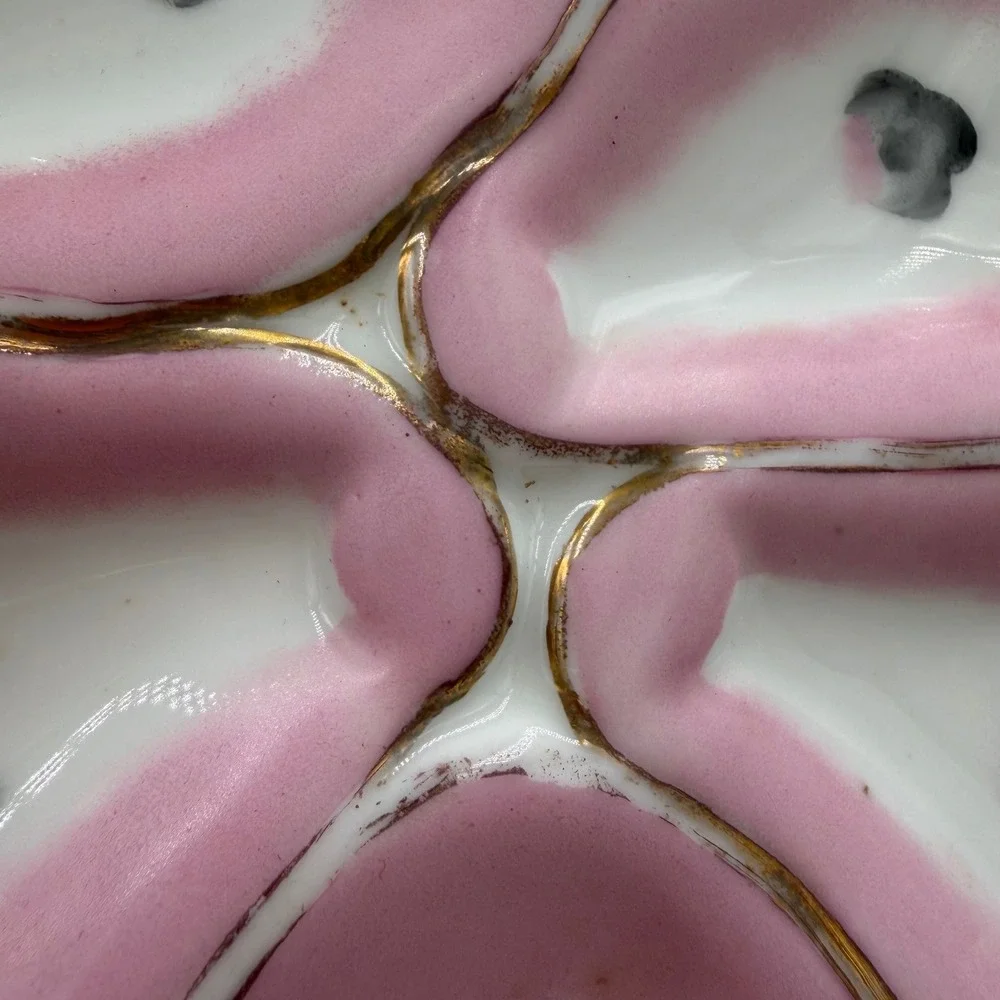 Antique Marx‎ & Gutherz Carlsbad Austria Oyster Plate Pink Oyster 5 Wells Floral